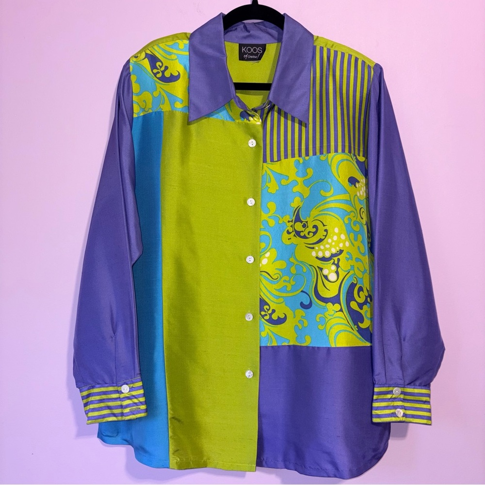 Vintage Koos of Course Silk Retro Maximalism Collar Button Up Women 2X Baroque